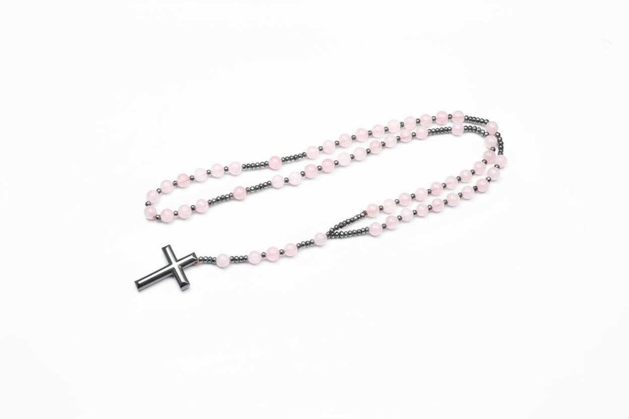 Men's Necklace with Natural Stone Beads and Cross Pendant