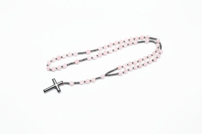 Men's Necklace with Natural Stone Beads and Cross Pendant
