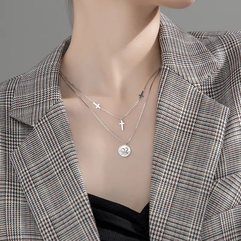 925 Silver Vintage Cross Pendant Necklace