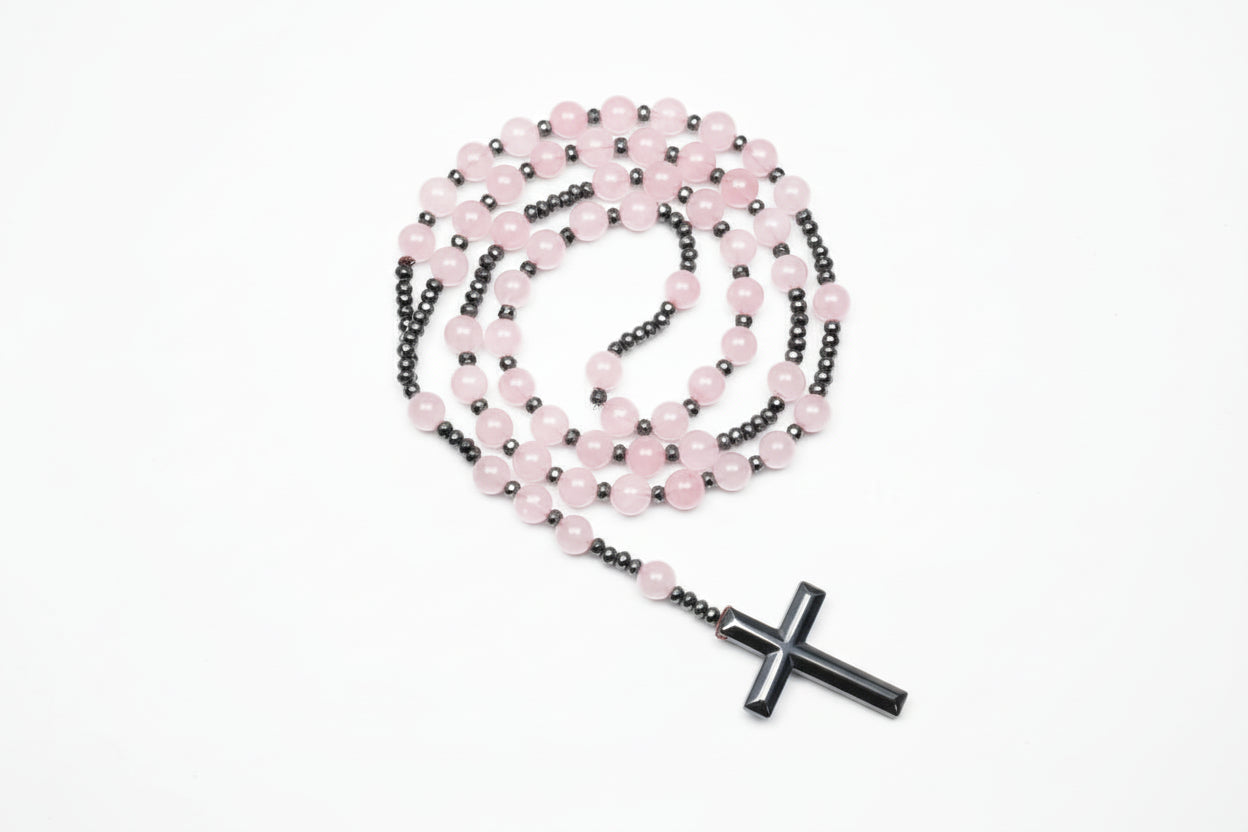 Men's Necklace with Natural Stone Beads and Cross Pendant