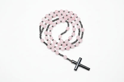 Men's Necklace with Natural Stone Beads and Cross Pendant