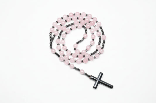 Men's Necklace with Natural Stone Beads and Cross Pendant